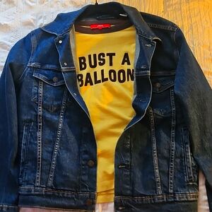 Zara Yellow Short Sleeve Tee with Bold Black Text...JEAN JACKET NOT INCLUDED 😔